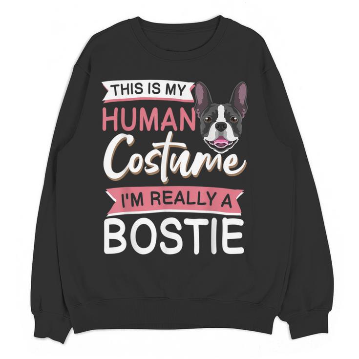Boston Terrier Dog Bostie Halloween Costume Dog For Kids Women Crewneck Sweatshirt, novelty gifts, funny gifts