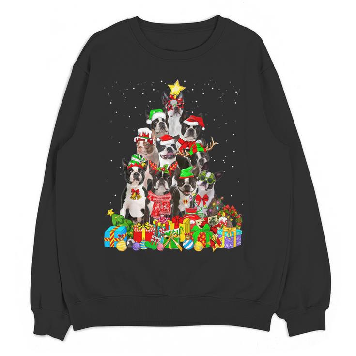 Boston Terrier Dog Christmas Tree Lights Xmas Pajama For Men Women Kids Women Crewneck Sweatshirt, novelty gifts, funny gifts