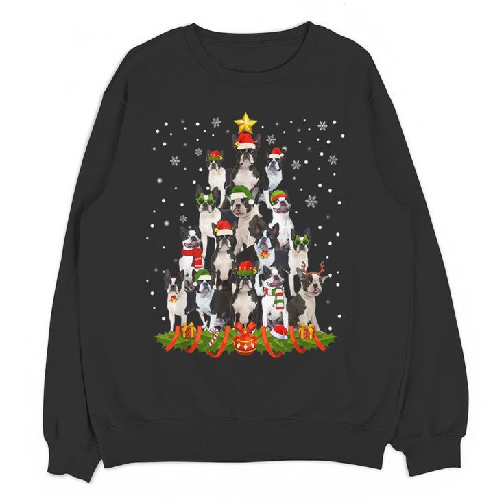 Boston Terrier Dog Christmas Tree Santa Hat Xmas Pajama Men Women Kids Women Crewneck Sweatshirt, novelty gifts, funny gifts