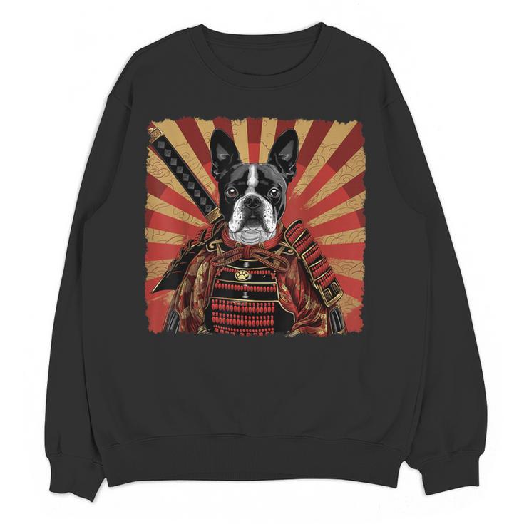 Boston Terrier Dog Japanese Art Samurai Ukiyo-e Women Crewneck Sweatshirt, novelty gifts, funny gifts
