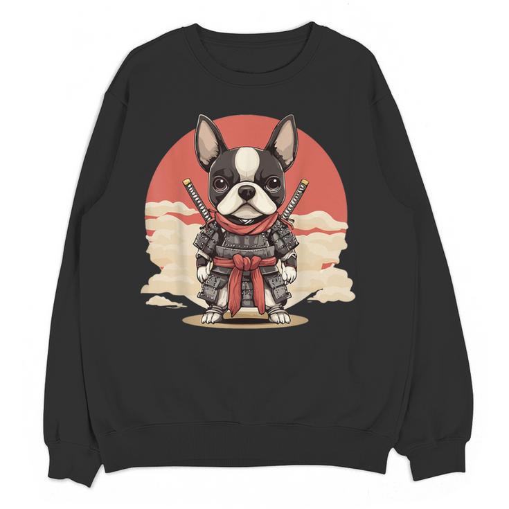 Boston Terrier Dog Japanese Style Samurai Dogs Women Crewneck Sweatshirt, novelty gifts, funny gifts