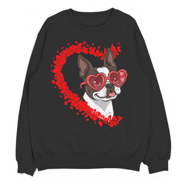 Boston Terrier Dog Mom Dad Valentine’s Day Pet Lover For Men Women Kids Women Crewneck Sweatshirt, novelty gifts, funny gifts