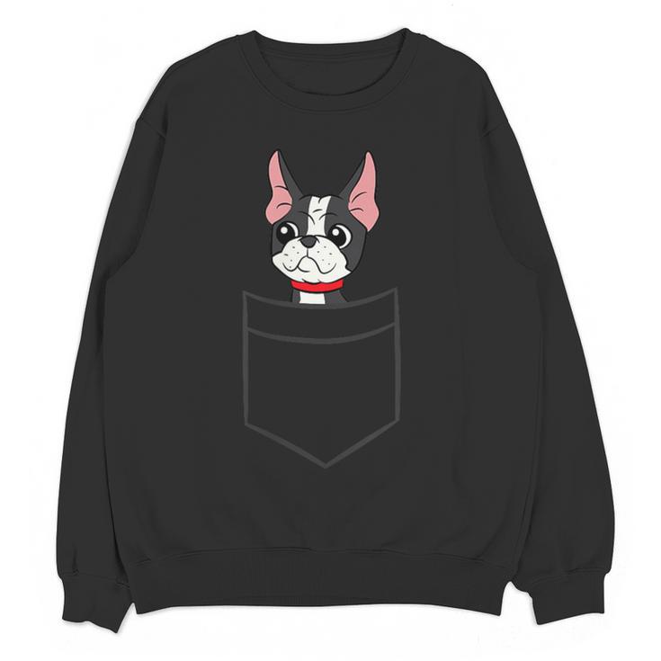 Boston Terrier Dog In The Pocket Boston Terrier For Men Women Girls Kids Women Crewneck Sweatshirt, novelty gifts, funny gifts