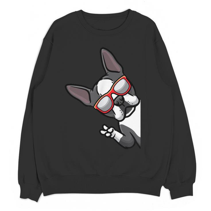 Boston Terrier Dog From Side Boston Bull Women Crewneck Sweatshirt, novelty gifts, funny gifts