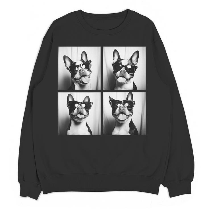 Boston Terrier Dogs With Sunglasses Photo Pets Meme Women Crewneck Sweatshirt, novelty gifts, funny gifts