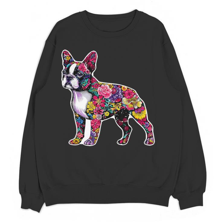 Boston Terrier Floral Dog Lover Vintage Distressed For Men Women Kids Women Crewneck Sweatshirt, novelty gifts, funny gifts