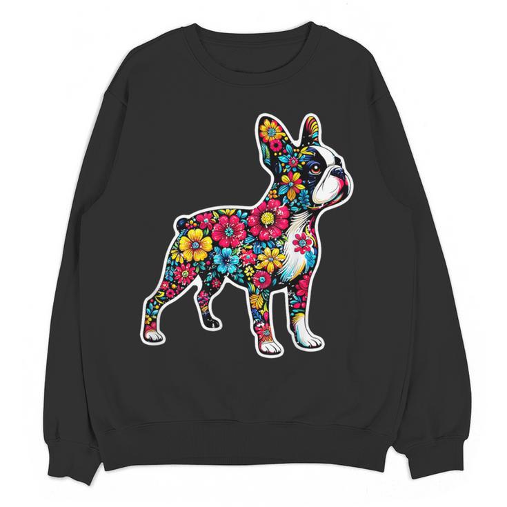 Boston Terrier Floral Vintage Dog Mom Distressed Men Women Kids Women Crewneck Sweatshirt, novelty gifts, funny gifts