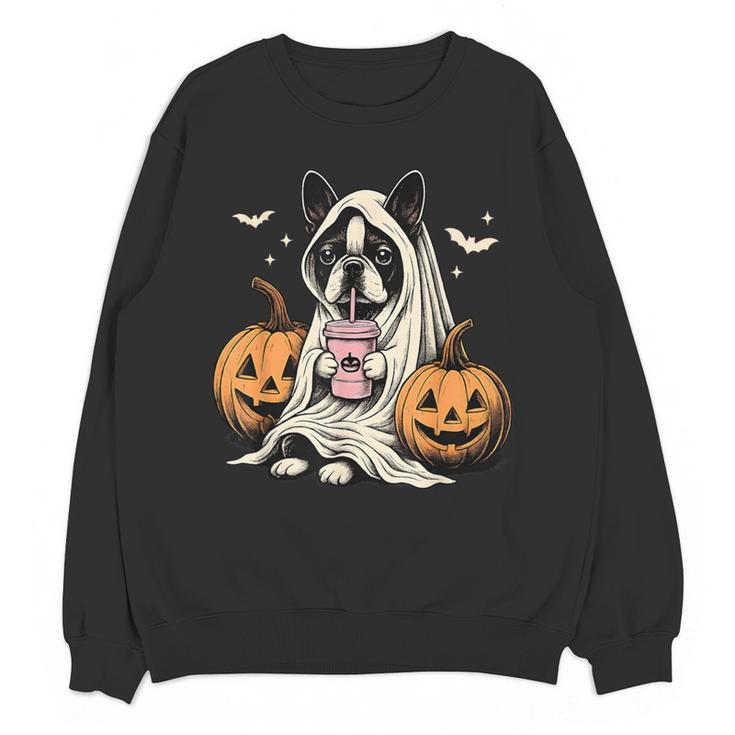 Boston Terrier Ghost Boo Halloween Costume Spooky Season Women Crewneck Sweatshirt, novelty gifts, funny gifts