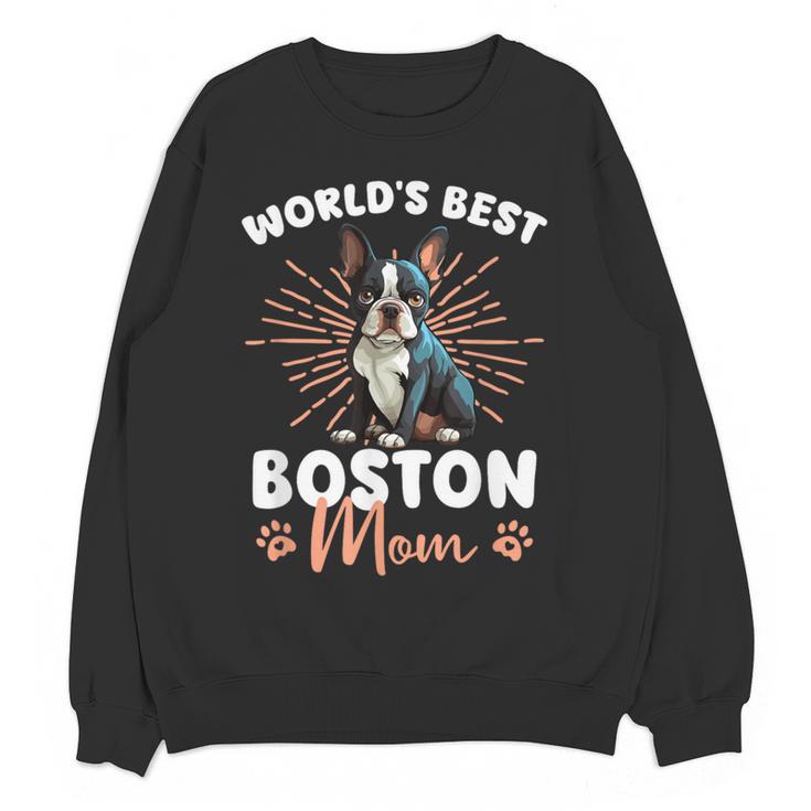 Boston Terrier Groovy World's Best Boston Mom Women Crewneck Sweatshirt, novelty gifts, funny gifts
