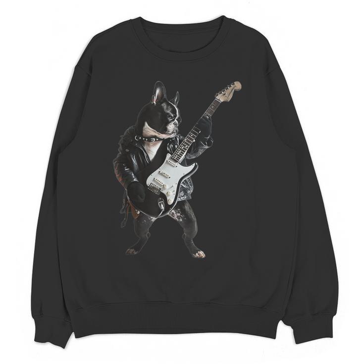 Boston Terrier Guitar Women Crewneck Sweatshirt, novelty gifts, funny gifts