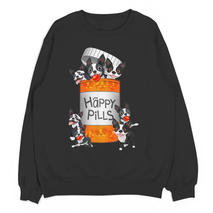 Boston Terrier Happy Pills T-Shirt Women Crewneck Sweatshirt, novelty gifts, funny gifts