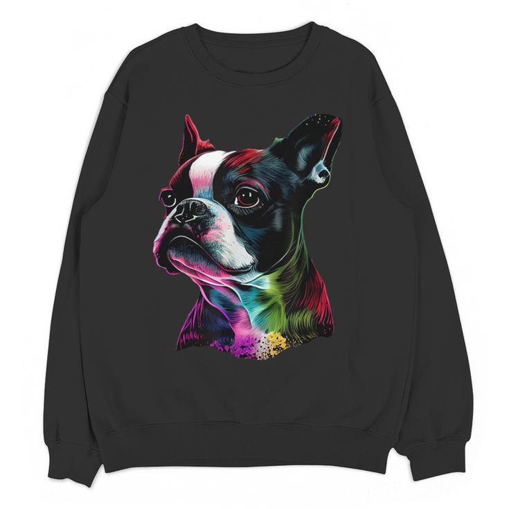 Boston Terrier Lovers Colorful Pop Art Boston Terrier Women Crewneck Sweatshirt, novelty gifts, funny gifts