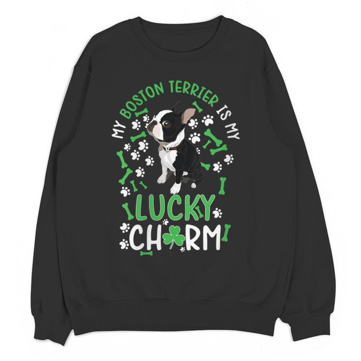 My Boston Terrier Is My Lucky Charm Paw Dog St Patrick's Day Women Crewneck Sweatshirt, novelty gifts, funny gifts