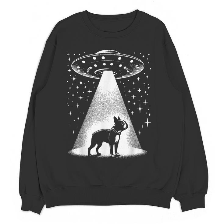 Boston Terrier Mom Dad Dog Alien UFO For Men Women Women Crewneck Sweatshirt, novelty gifts, funny gifts