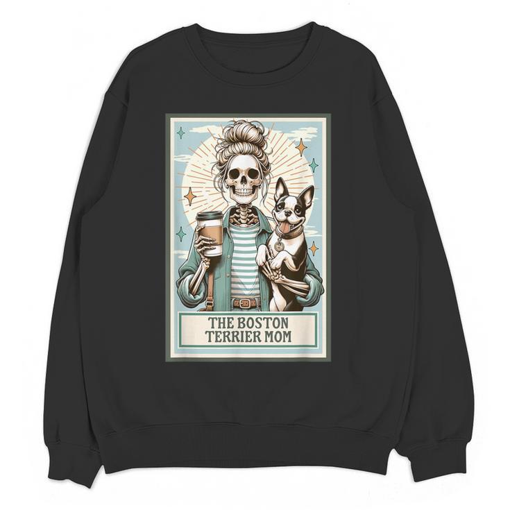 The Boston Terrier Mom Skeleton Spooky Season Halloween Women Crewneck Sweatshirt, novelty gifts, funny gifts