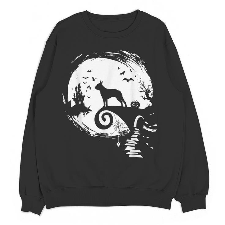 Boston Terrier And Moon Halloween Costume Dog Lover Women Crewneck Sweatshirt, novelty gifts, funny gifts