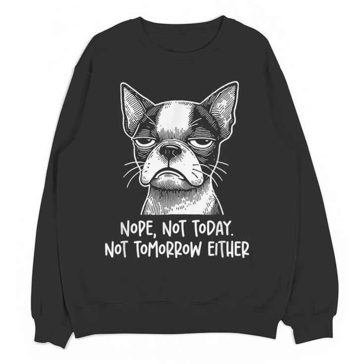 Boston Terrier Nope Not Today Not Tomorrow Either Sarcastic Women Crewneck Sweatshirt, novelty gifts, funny gifts