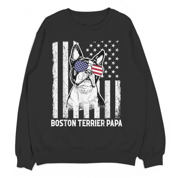 Boston Terrier Papa Cool Dog Lover USA American Flag Men Women Women Crewneck Sweatshirt, novelty gifts, funny gifts