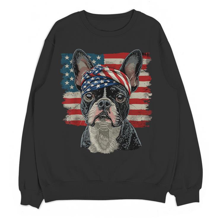 Boston Terrier Patriotic 4th Of July USA American Flag Women Crewneck Sweatshirt, novelty gifts, funny gifts