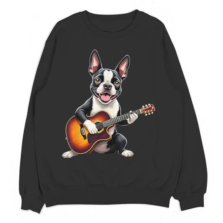 Boston Terrier Playing Guitar Boston Terrier Women Crewneck Sweatshirt, novelty gifts, funny gifts