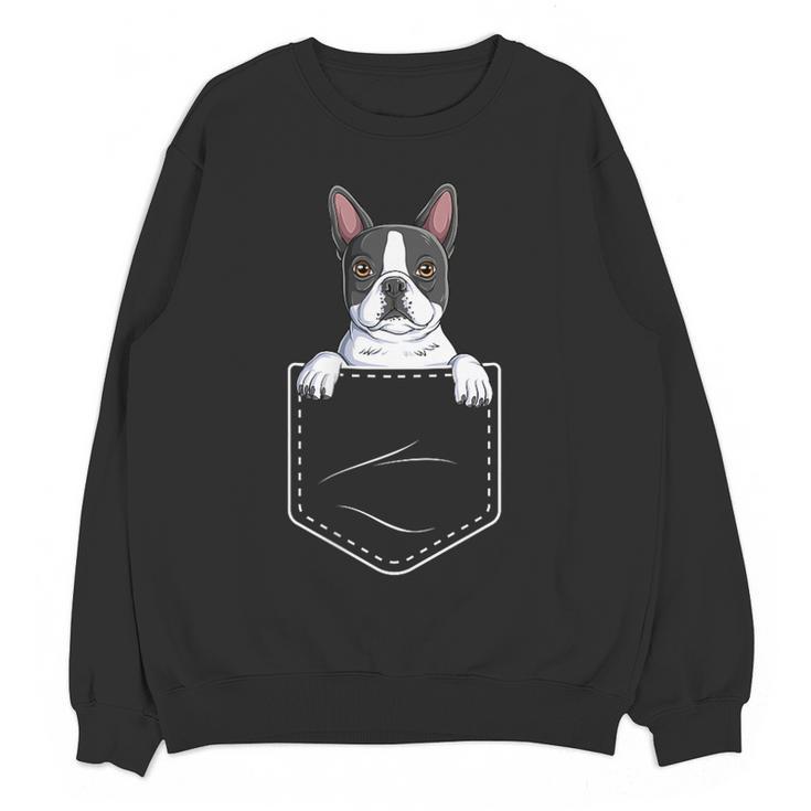 Boston Terrier In The Pocket Cute Boston Terrier Dog Lovers For Men Women Girls Kids Women Crewneck Sweatshirt, novelty gifts, funny gifts