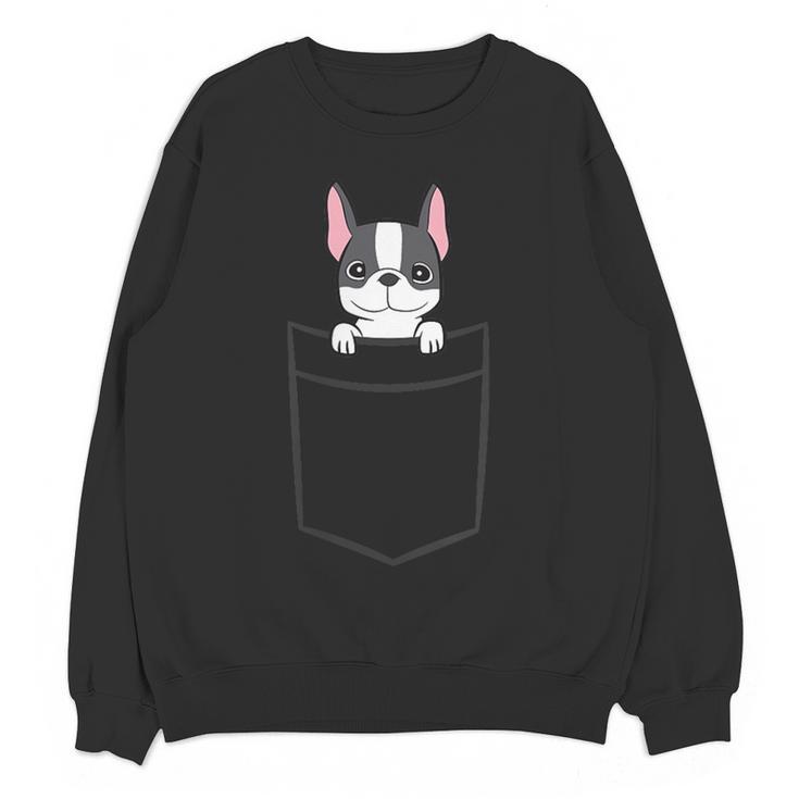 Boston Terrier In The Pocket Cute Boston Terrier Dog For Men Women Girls Kids Women Crewneck Sweatshirt, novelty gifts, funny gifts