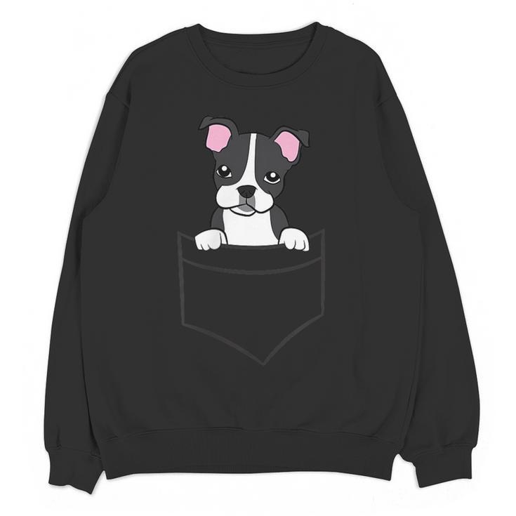 Boston Terrier In The Pocket Cute Pocket Boston Terrier Women Crewneck Sweatshirt, novelty gifts, funny gifts