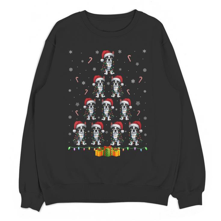 Boston Terrier Santa Hat Xmas Light Men Women Christmas Tree Women Crewneck Sweatshirt, novelty gifts, funny gifts
