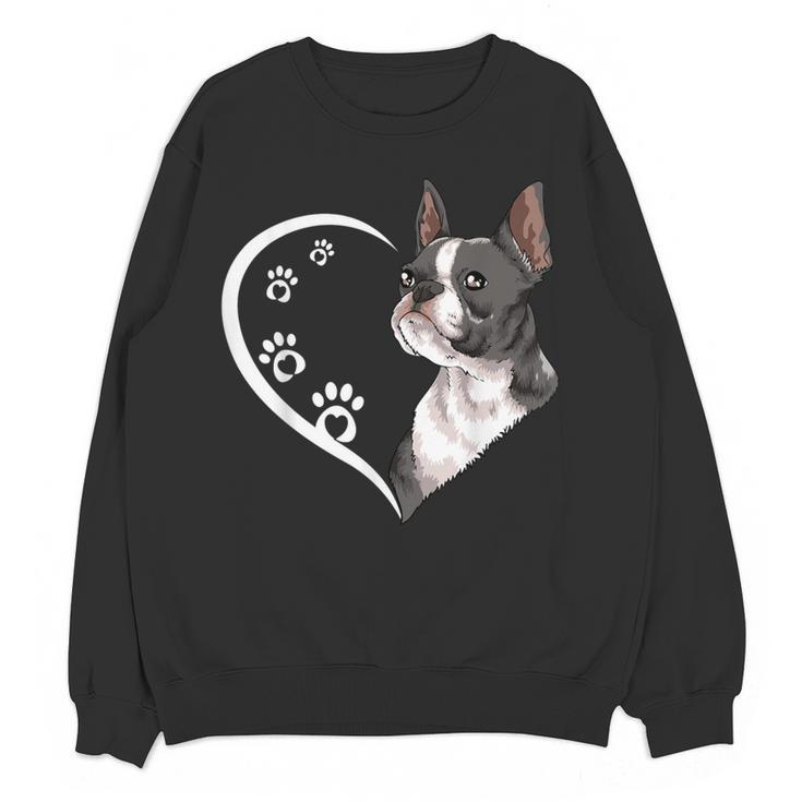 Boston Terrier Shirts For Women Girls Kids Heart Cute Women Crewneck Sweatshirt, novelty gifts, funny gifts