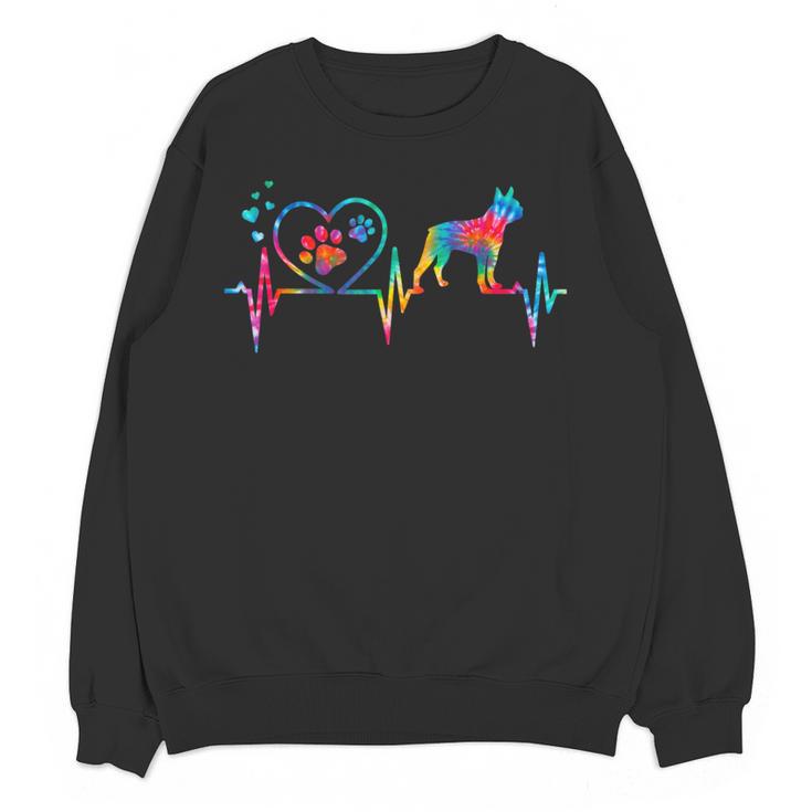 Boston Terrier Tie Dye Heartbeat Love Dog Men Women Women Crewneck Sweatshirt, novelty gifts, funny gifts