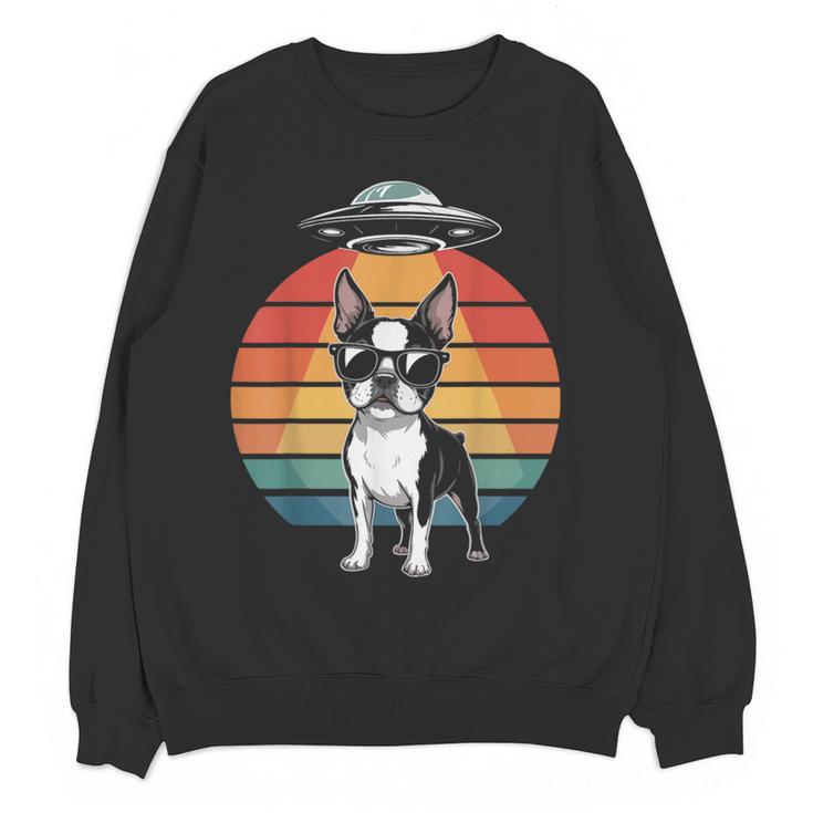 Boston Terrier UFO Alien Boston Terrier Dog Mom Dad Women Crewneck Sweatshirt, novelty gifts, funny gifts