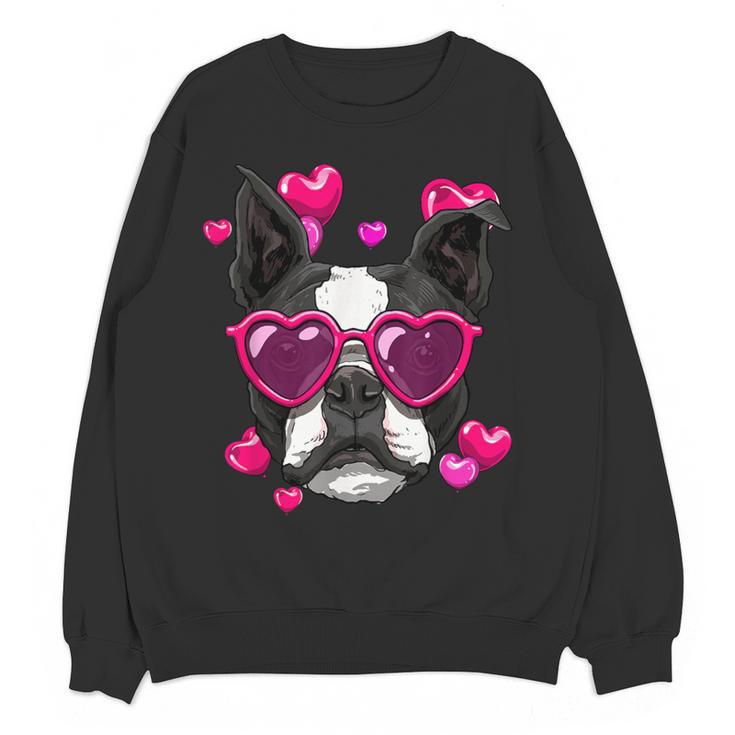 Boston Terrier Valentines Day Shirt Heart Dog Lover Women Crewneck Sweatshirt, novelty gifts, funny gifts