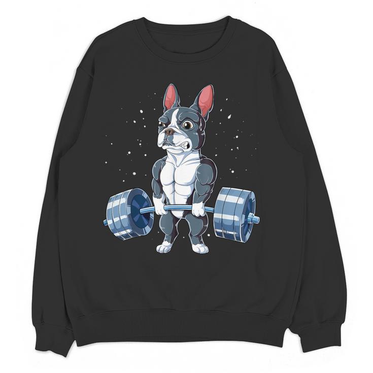 Boston Terrier Weightlifting Deadlift Men Fitness Gym Women Crewneck Sweatshirt, novelty gifts, funny gifts