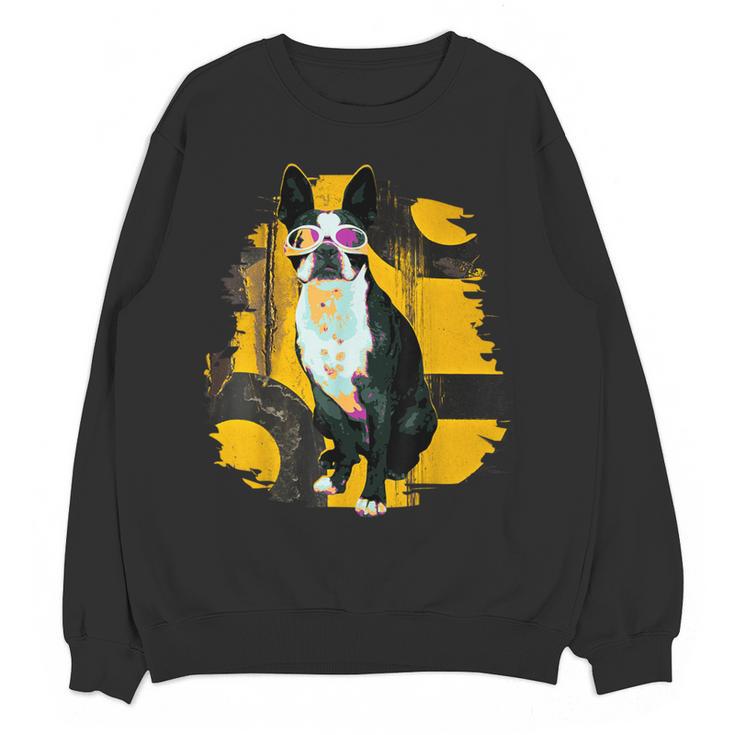 Boston Terrier s Mid-Century Modern Art s Street Grunge Women Crewneck Sweatshirt, novelty gifts, funny gifts