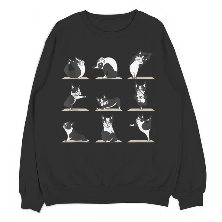 Boston Terriers Yoga Women Crewneck Sweatshirt, novelty gifts, funny gifts