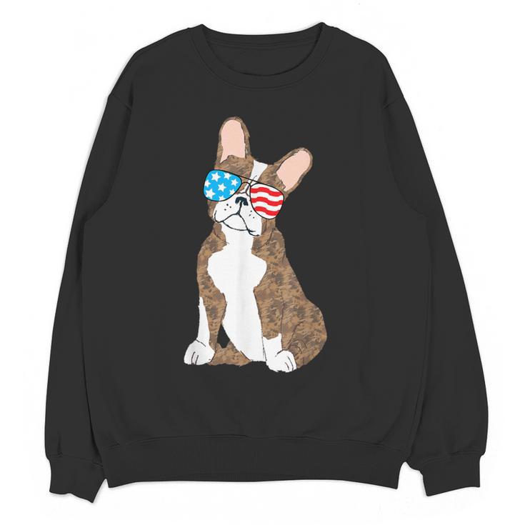 Brindle Boston Terrier Dog Patriotic Shirt USA Flag Women Crewneck Sweatshirt, novelty gifts, funny gifts