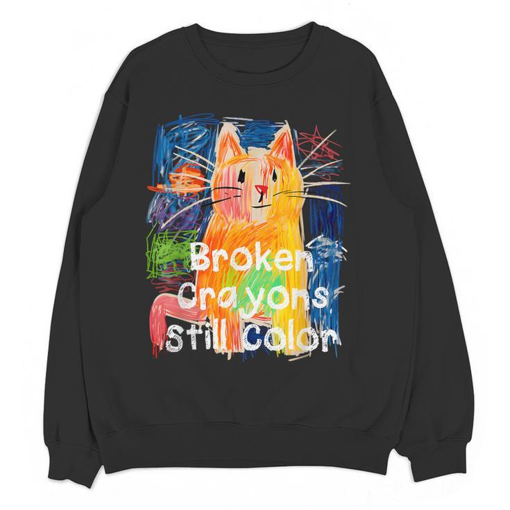 Broken Crayons Still Color Cat Teacher Women Crewneck Sweatshirt, novelty gifts, funny gifts