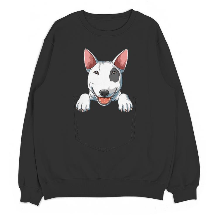 Bull Terrier Pocket Bull Terrier Peeking Out Pocket Women Crewneck Sweatshirt, novelty gifts, funny gifts