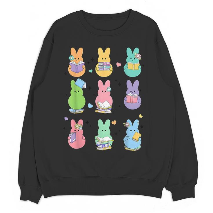 Bunny Reading Books Easter Day Librarian Teacher Book Women Crewneck Sweatshirt, novelty gifts, funny gifts