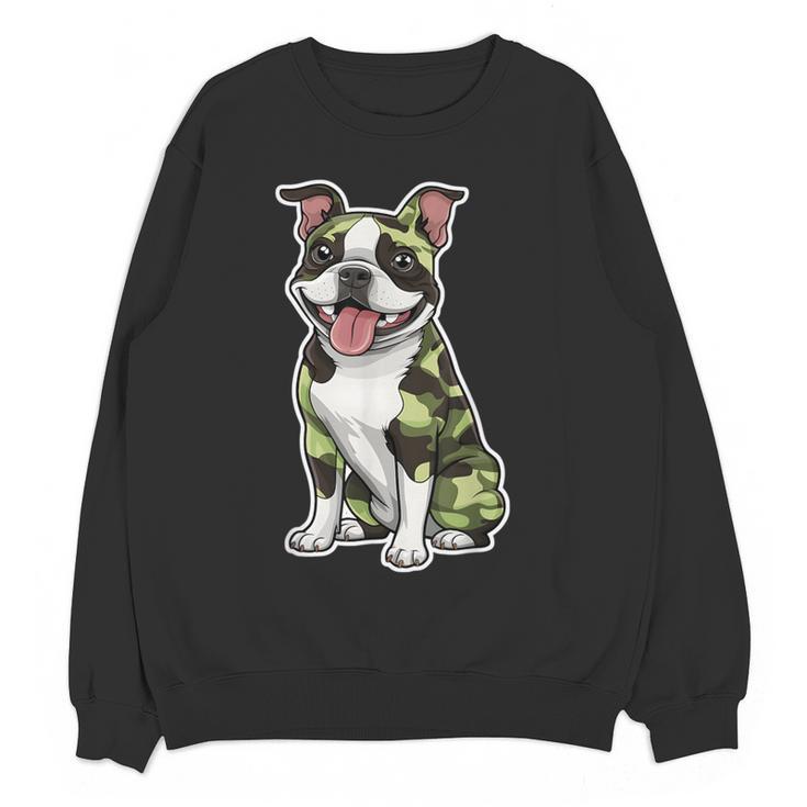 Camo Boston Terrier Pet Owner Camouflage Dog Lover Women Crewneck Sweatshirt, novelty gifts, funny gifts