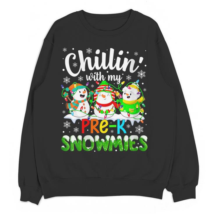 Chillin With My Pre-K Snowmies Christmas Teacher Xmas Women Crewneck Sweatshirt, novelty gifts, funny gifts