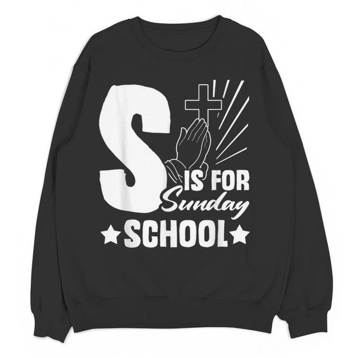 Christian Teacher S Is For Sunday School Essentials Women Crewneck Sweatshirt, novelty gifts, funny gifts Christian Teacher S Is For Sunday School Essentials Women Crewneck Sweatshirt, novelty gifts, funny gifts