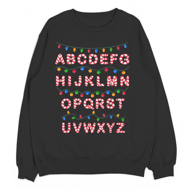 Christmas Alphabet Candy Cane Teachers Students Candy Cane For Men Women Kids Women Crewneck Sweatshirt, novelty gifts, funny gifts