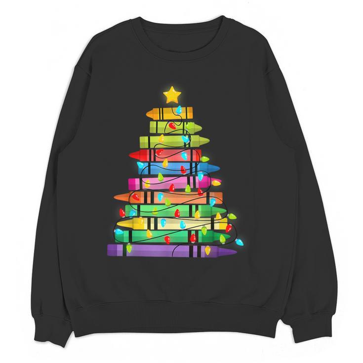 Christmas Tree Made Of Crayons School Teacher Life Student Women Crewneck Sweatshirt, novelty gifts, funny gifts