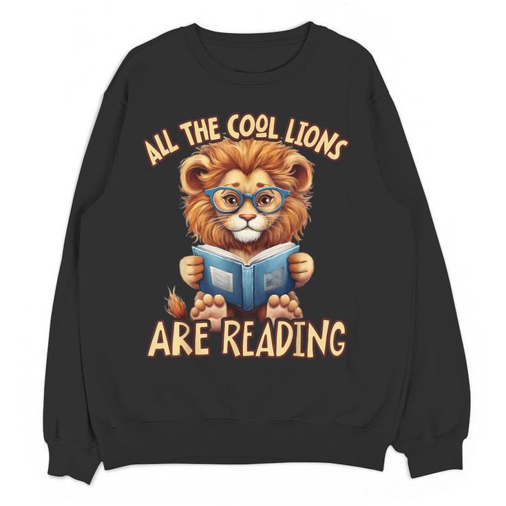 All The Cool Lions Are Reading Lion Teacher Men Women Kids Women Crewneck Sweatshirt, novelty gifts, funny gifts