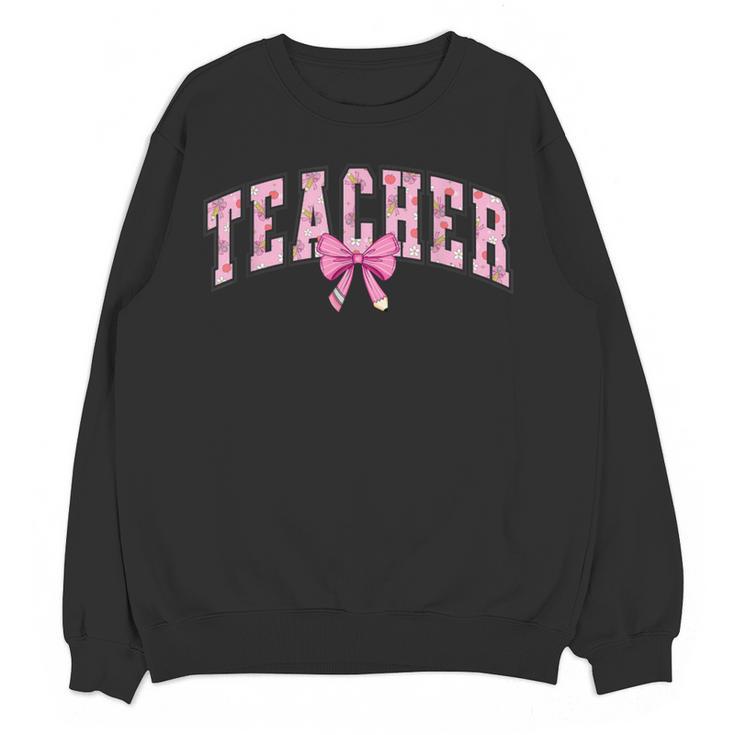Coquette Bow Back To School First Day Teacher Women Crewneck Sweatshirt, novelty gifts, funny gifts Coquette Bow Back To School First Day Teacher Women Crewneck Sweatshirt, novelty gifts, funny gifts