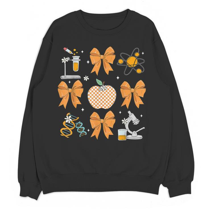 Coquette Bow Fall Science Teacher Stem Teacher Thanksgiving Women Crewneck Sweatshirt, novelty gifts, funny gifts