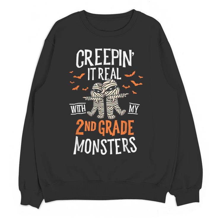 Creepin It Real With My 2nd Grade Monsters Halloween Teacher For Men Women Kids Women Crewneck Sweatshirt, novelty gifts, funny gifts Creepin It Real With My 2nd Grade Monsters Halloween Teacher For Men Women Kids Women Crewneck Sweatshirt, novelty gifts, funny gifts