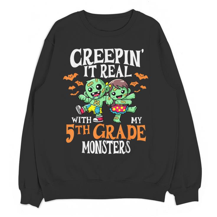Creepin It Real Monster School 5th Grade Teacher Halloween Women Crewneck Sweatshirt, novelty gifts, funny gifts Creepin It Real Monster School 5th Grade Teacher Halloween Women Crewneck Sweatshirt, novelty gifts, funny gifts