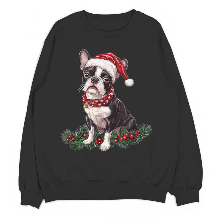 Cute Boston Terrier Dog Christmas Merry X-Mas Graphic Women Crewneck Sweatshirt, novelty gifts, funny gifts